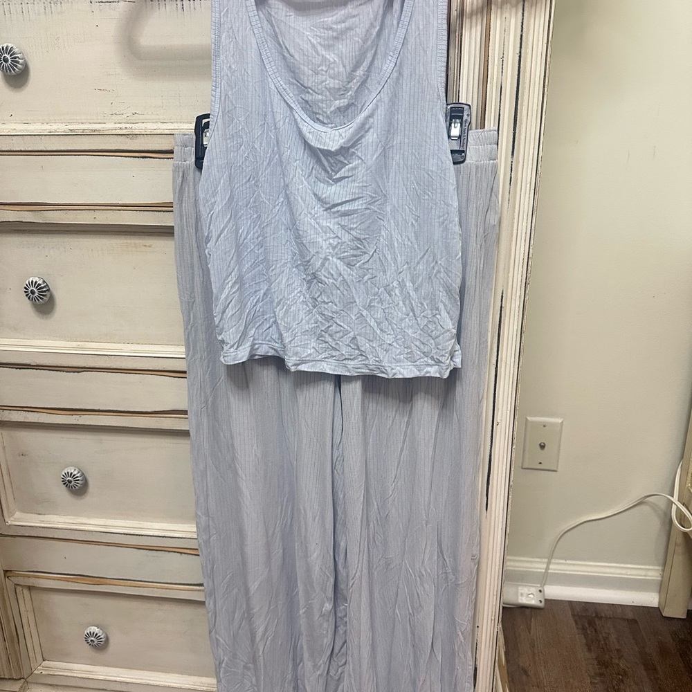 aerie Light Blue Ribbed Sleep Tank and Lounge modal Pants Set